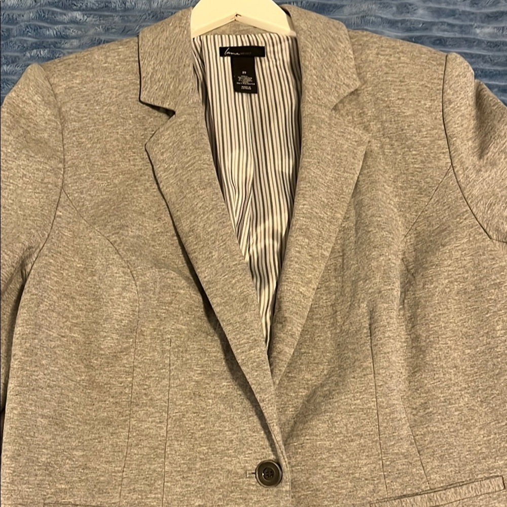 Lane Bryant Gray Blazer with Notched Lapels and Structured Shoulders